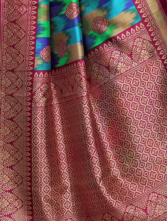 ikat printed saree with blouse - 16460044 - Standard Image - 2