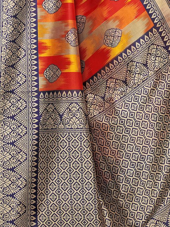 ikat printed saree with blouse - 16460045 - Standard Image - 2