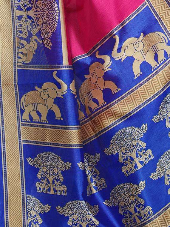 contrast printed saree with blouse - 16460055 - Standard Image - 2