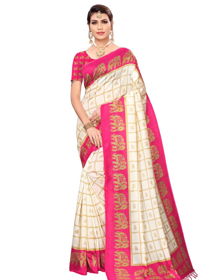 checkered printed saree with blouse