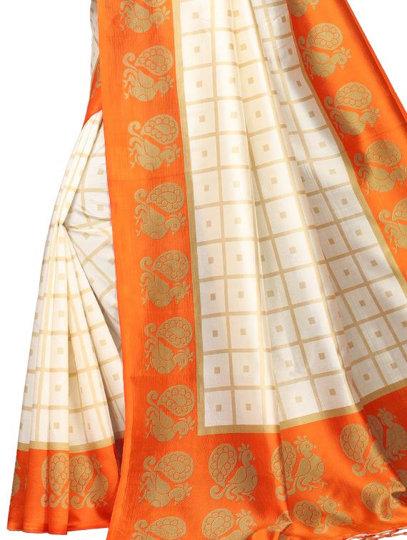 checkered printed saree with blouse - 16460161 - Standard Image - 2