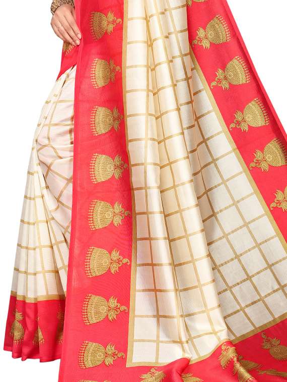 checkered printed saree with blouse - 16460186 -  Standard Image - 2