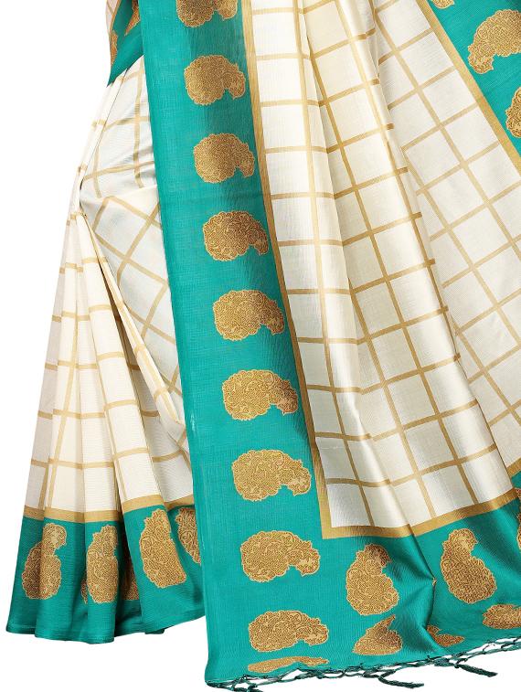checkered printed saree with blouse - 16460197 - Standard Image - 2