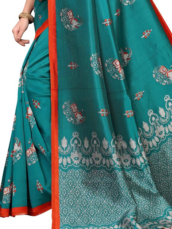 conversational printed saree with blouse - 16460211 - Standard Image - 2