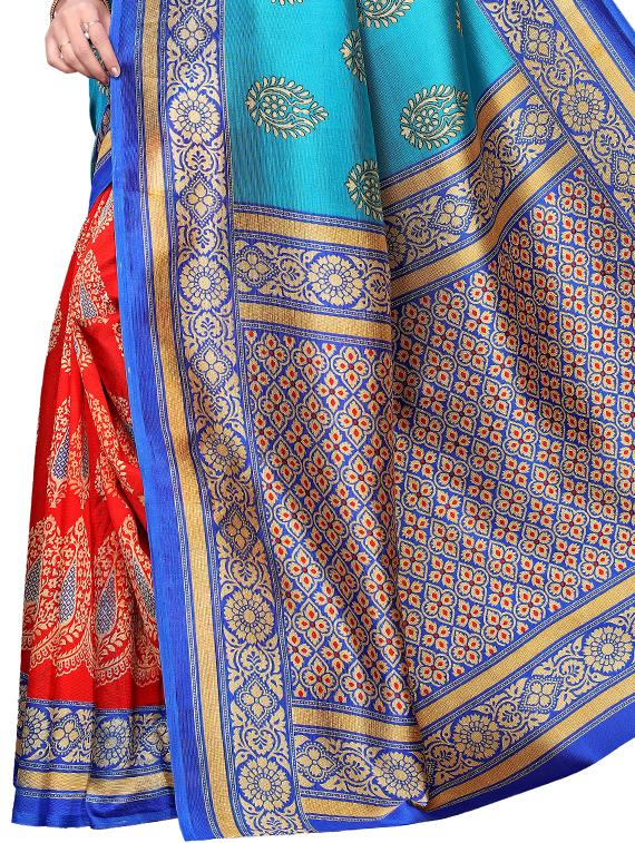 half & half printed saree with blouse - 16460271 - Standard Image - 2
