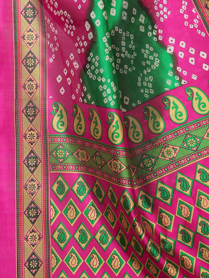 contrast shades bandhani saree with blouse - 16460301 - Standard Image - 2