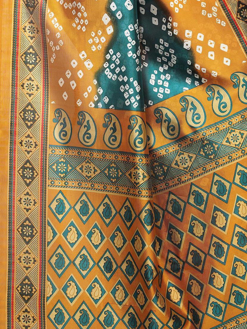 contrast shades bandhani saree with blouse - 16460303 - Standard Image - 2