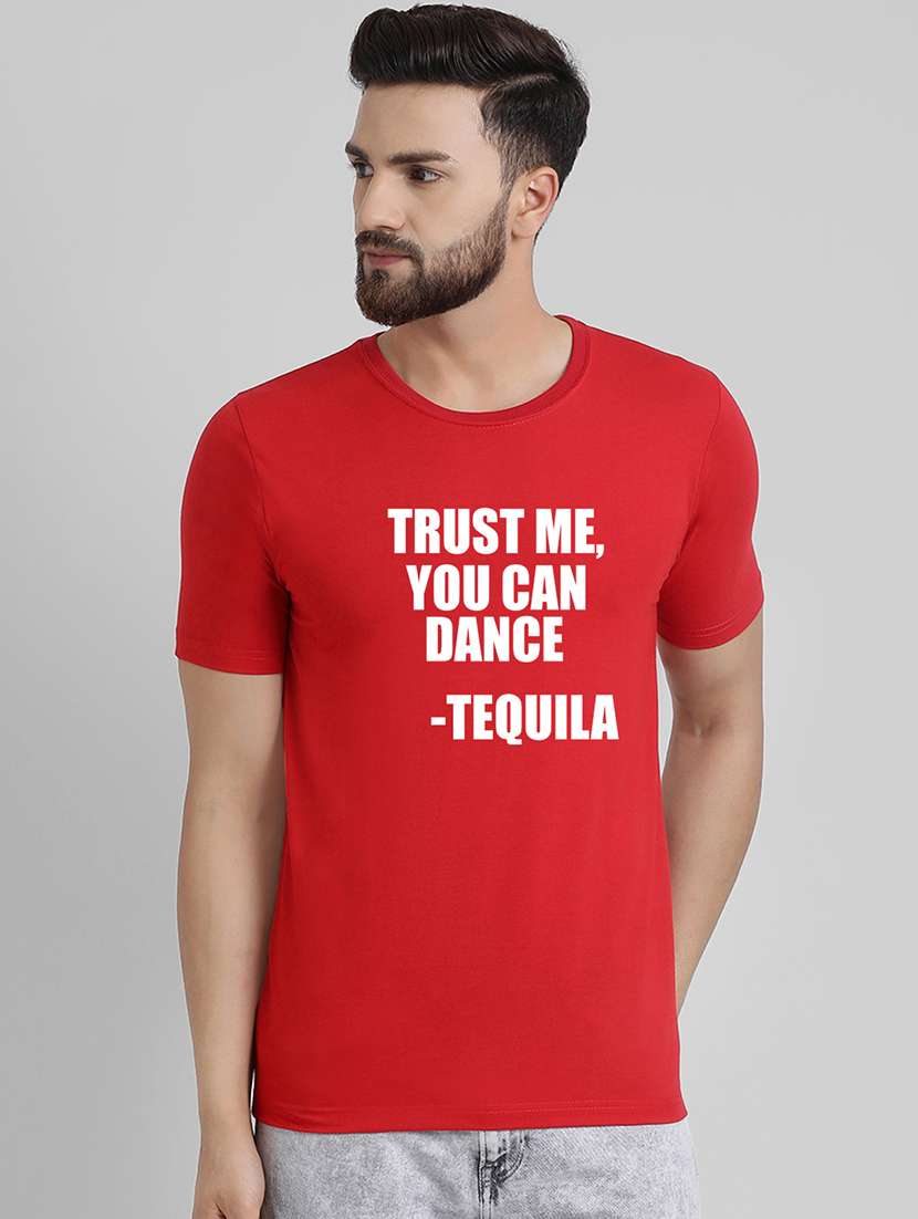 red typographic chest print t-shirt