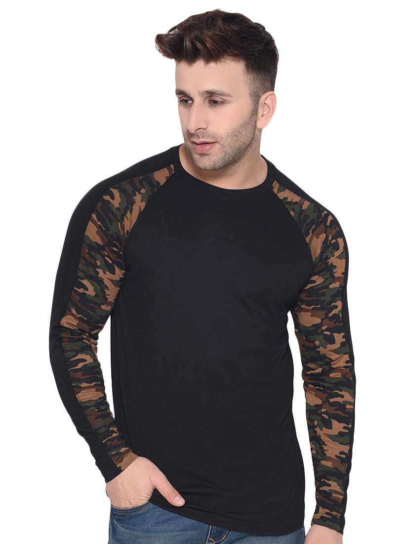 black camouflage print raglan t-shirt