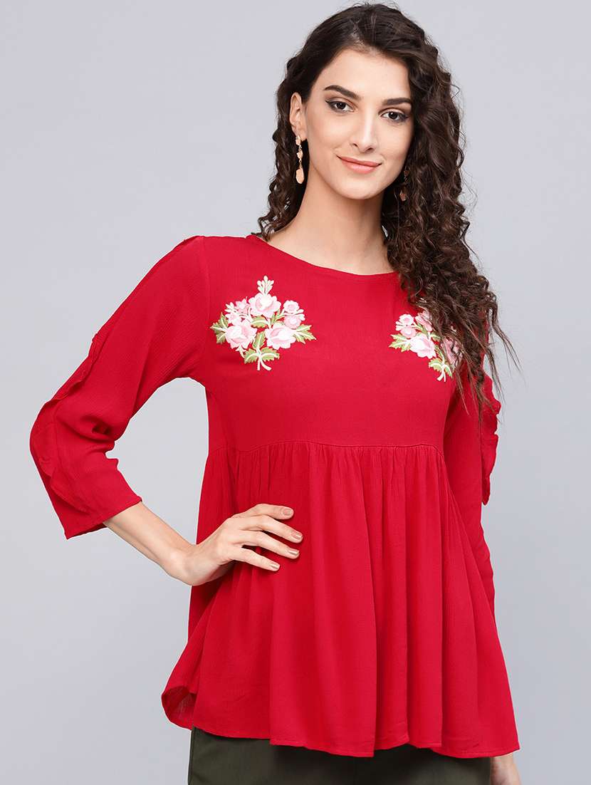 red cotton regular top