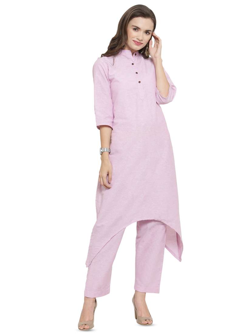 solid asymmetric kurta pant set