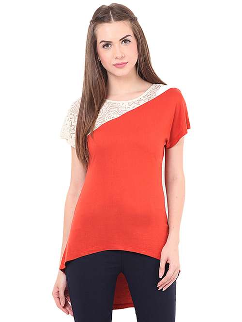 women's high-low round neck top - 16468586 - Standard Image - 0