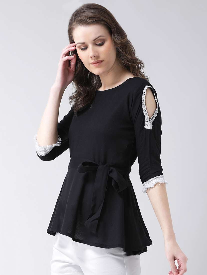 tie front lace detail top 