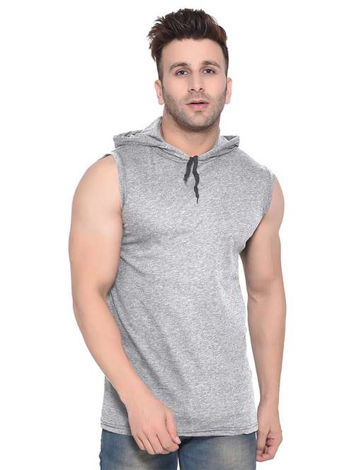 grey solid hooded t-shirt - 16477703 -  Standard Image - 0