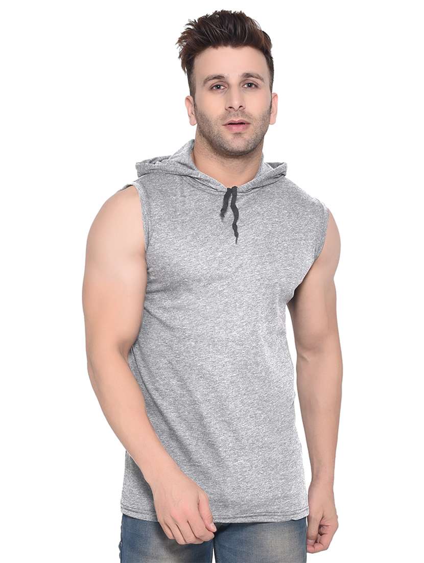 grey solid hooded t-shirt