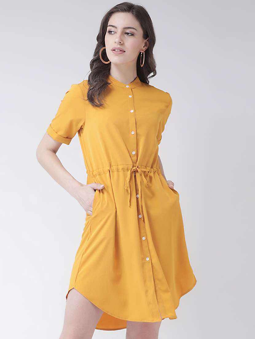 drawstring waist solid high low dress