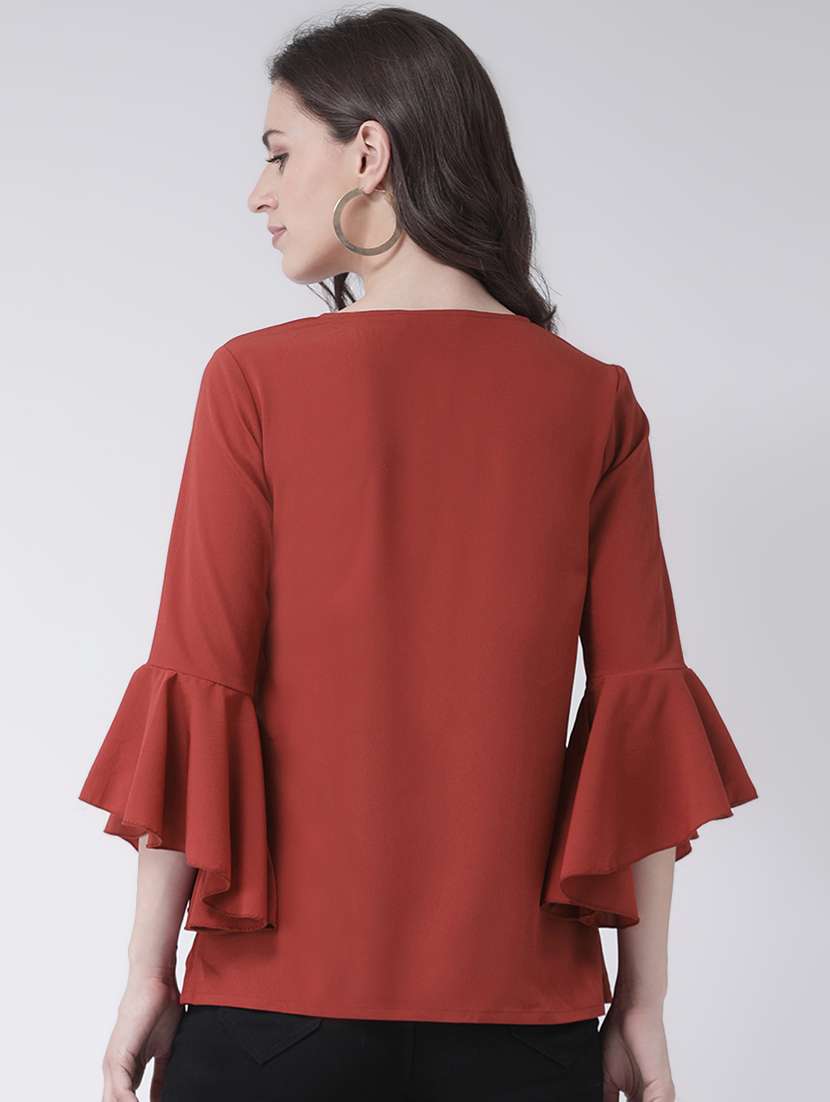 key hole neck bell sleeved top - 16483267 - Standard Image - 2