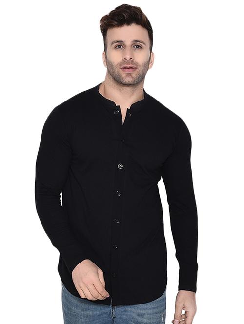 men black slim fit mandarin neck long sleeve t-shirt - 16483422 - Standard Image - 0