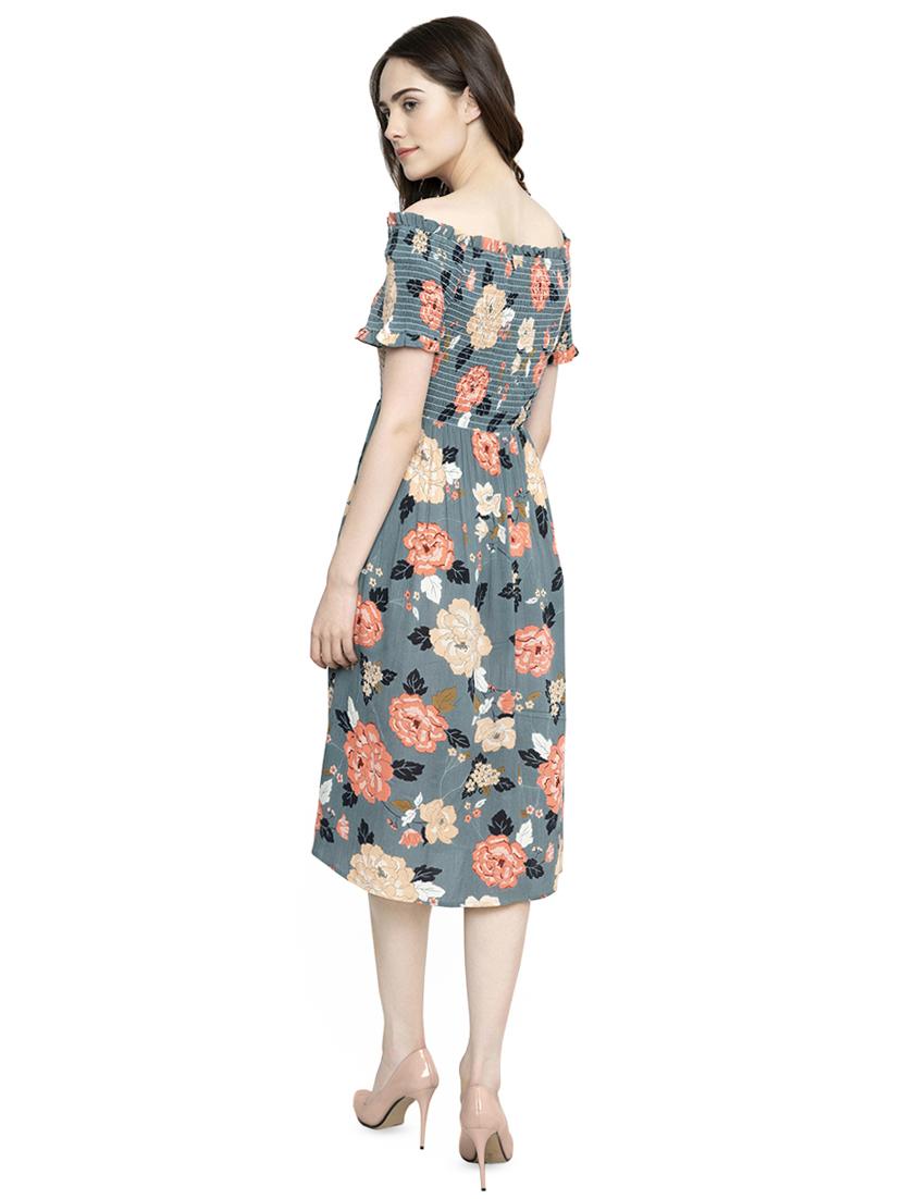 off shoulder floral flared dress - 16483891 - Standard Image - 2