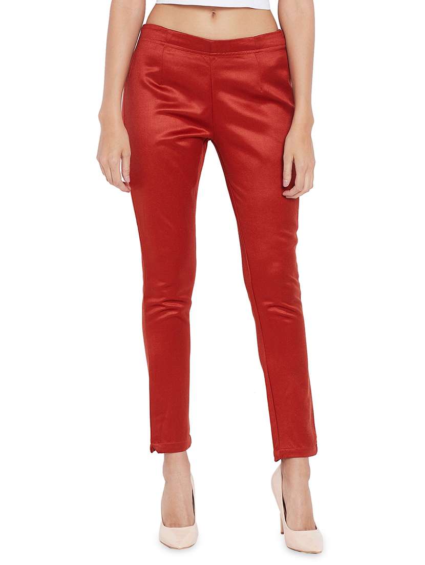 women solid pleated cigarette pants