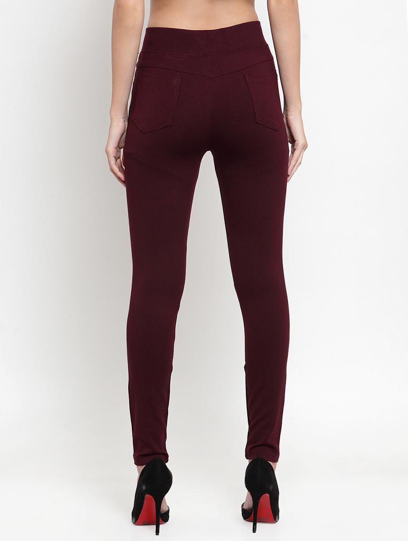 burgundy solid high rise trousers - 16487996 - Standard Image - 2