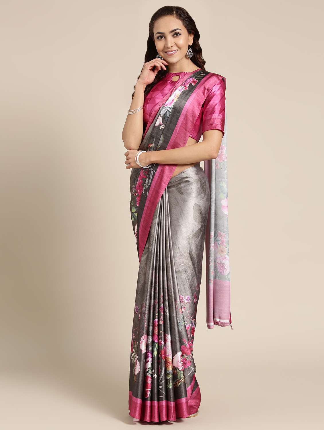 floral printed saree with blouse