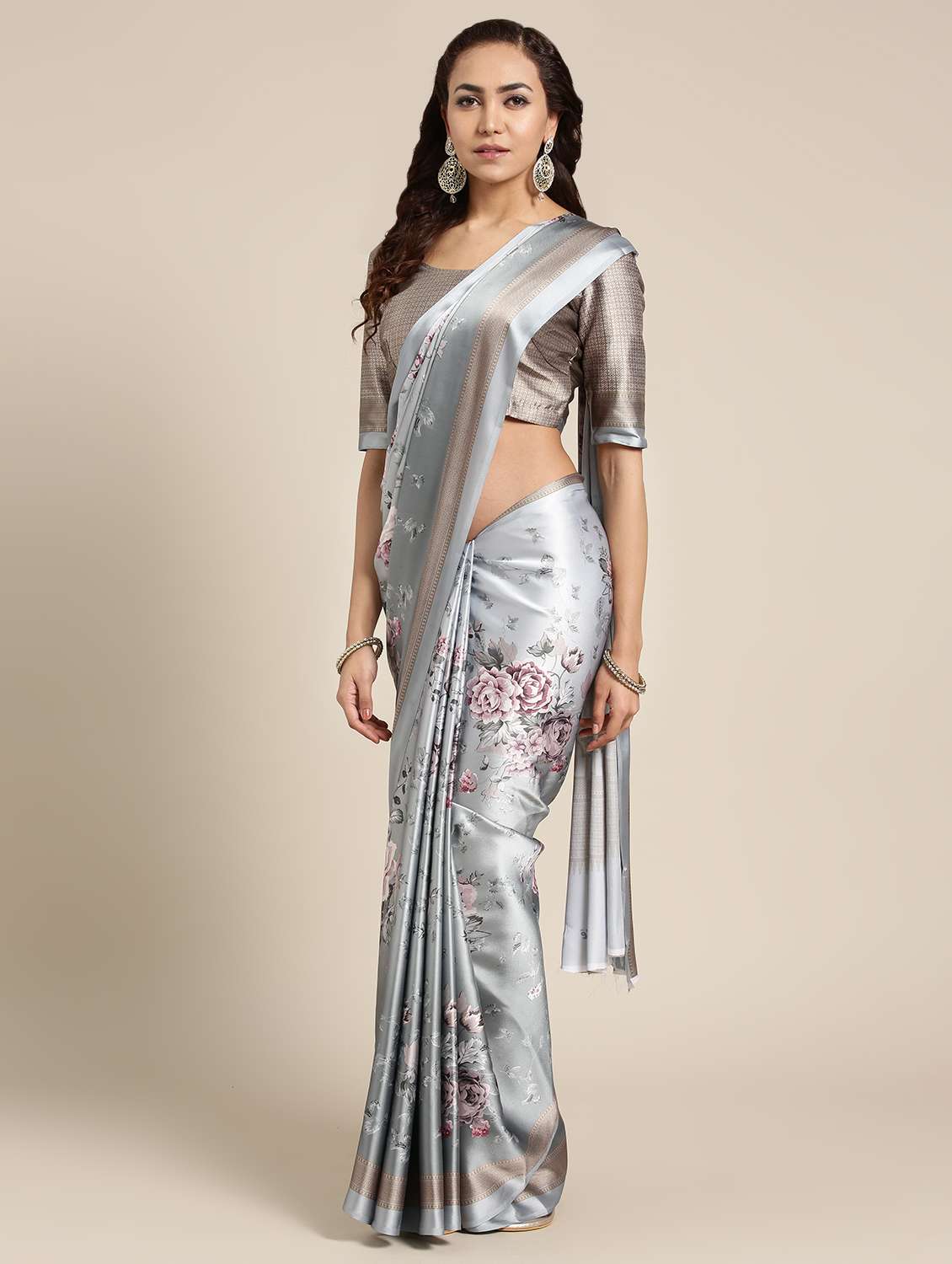 floral printed saree with blouse