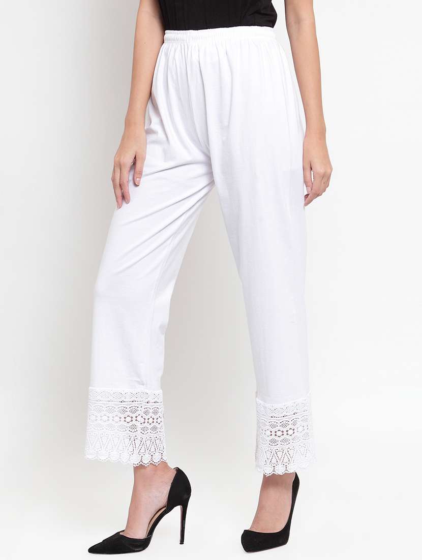 White High Rise Laced Hem Trouser 