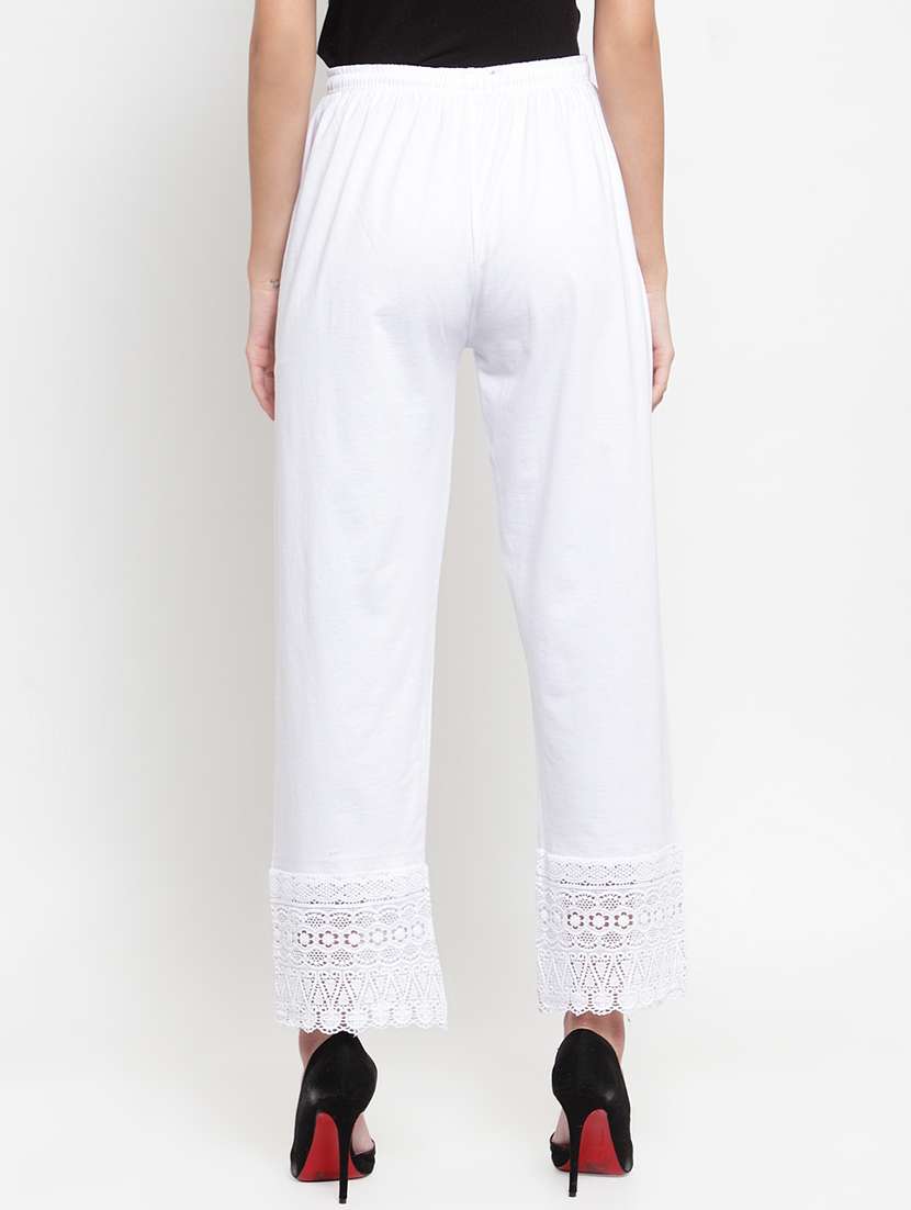 White High Rise Laced Hem Trouser 
