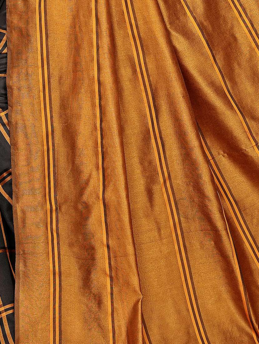 women's stripes black colored saree with blouse - 16490992 - Standard Image - 2