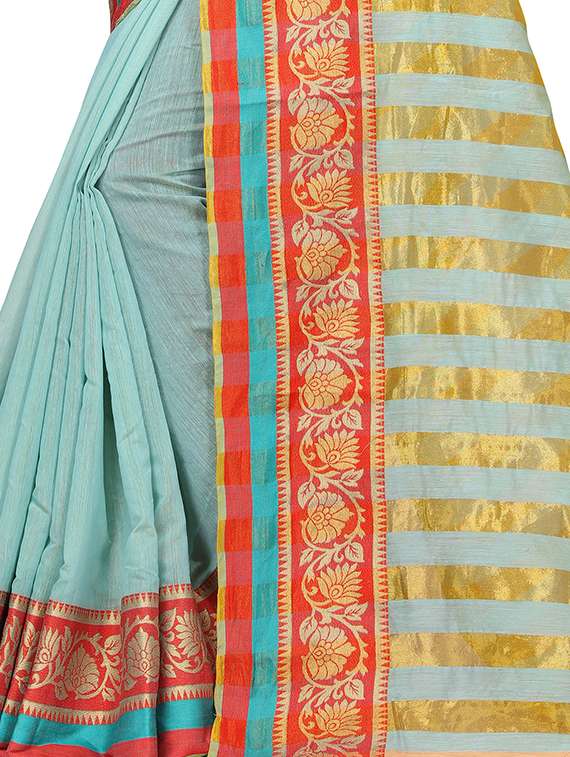 zari border woven saree with blouse - 16492699 - Standard Image - 2