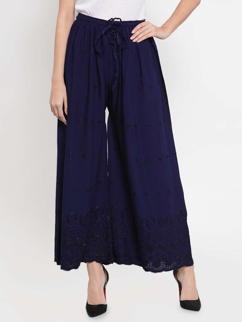 tonal embroidered flared palazzo 