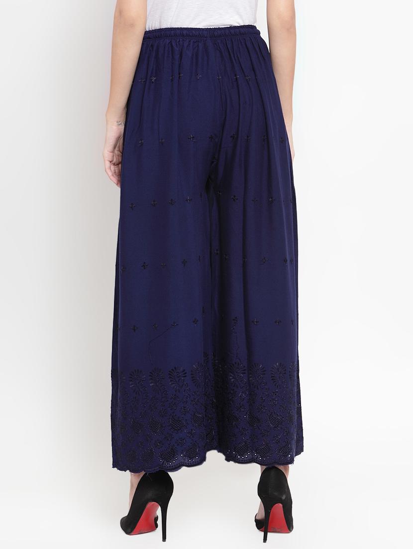 tonal embroidered flared palazzo - 16493460 - Standard Image - 2