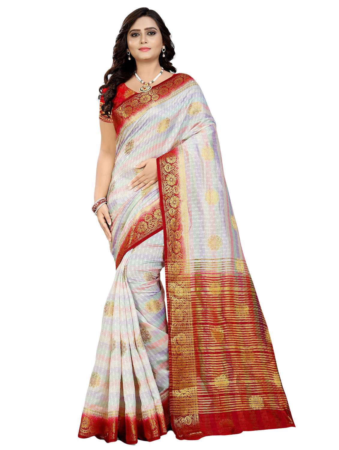 bordered kanjivaram saree with blouse - 16494314 -  Zoom Image - 0