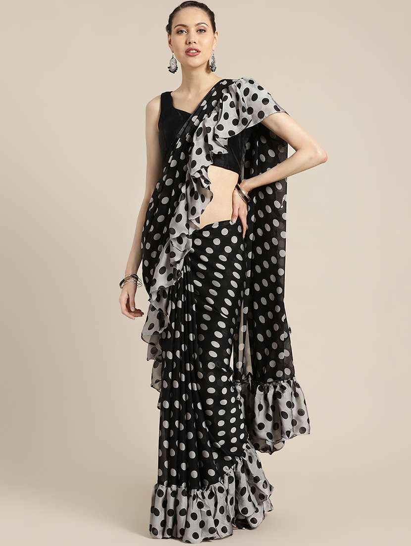 polka dots ruffled saree with blouse