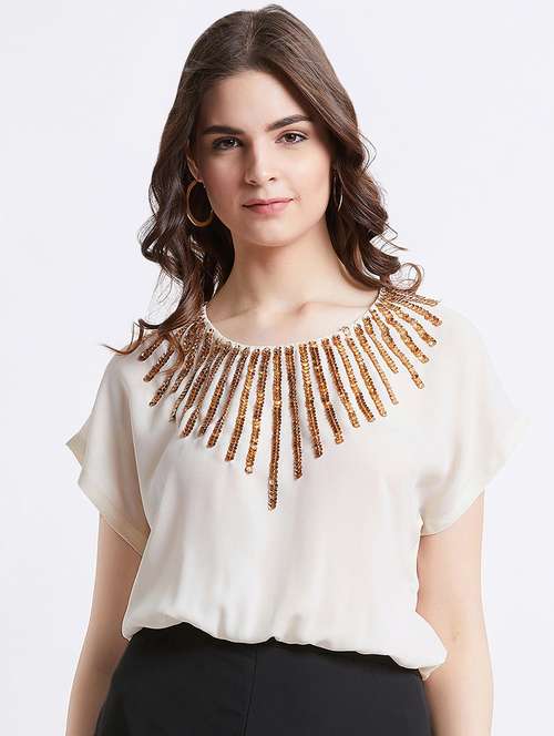 women off white sequins detailed top - 16496911 -  Standard Image - 0