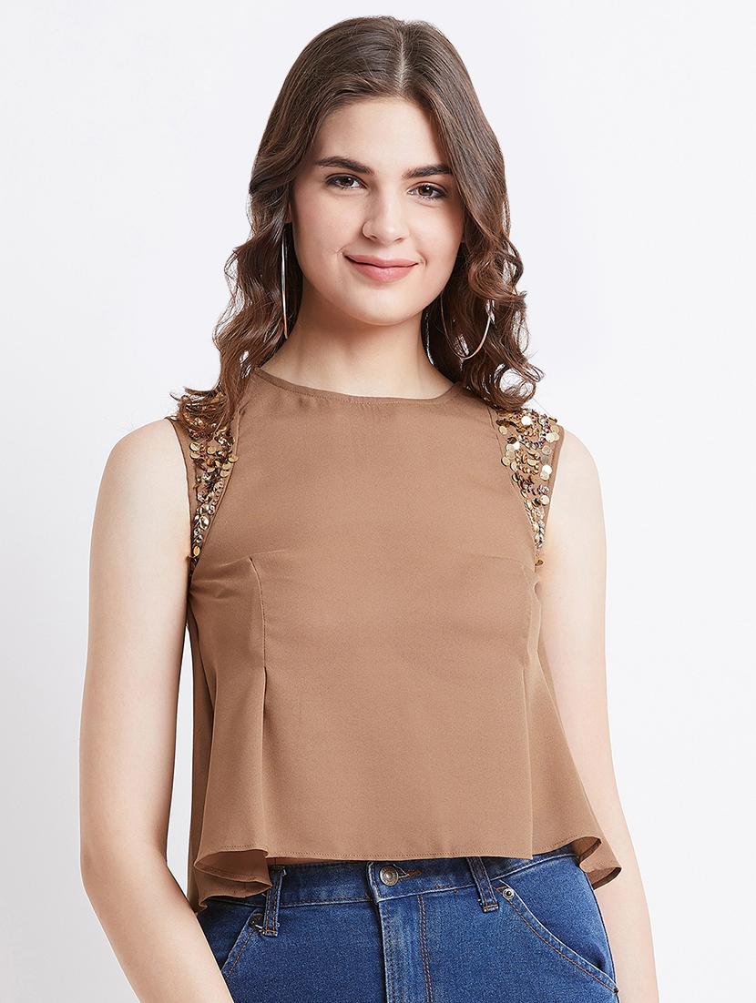 women's ruffle round neck top - 16496927 -  Zoom Image - 0