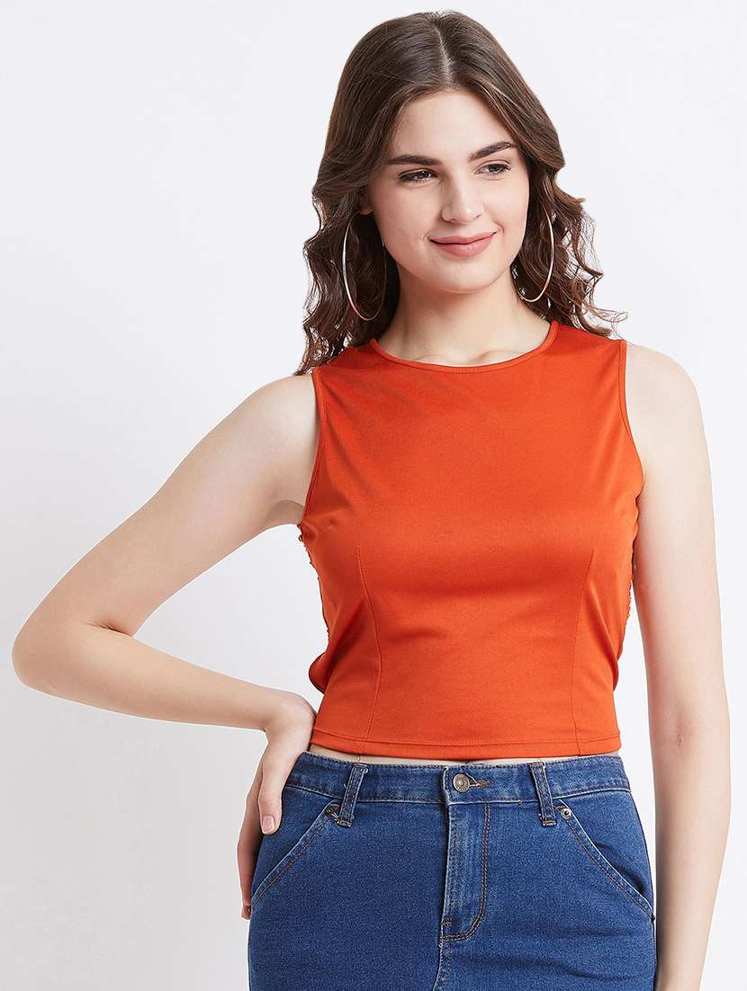 women's crop round neck top