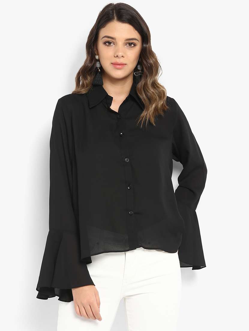 bell sleeved solid high low shirt 