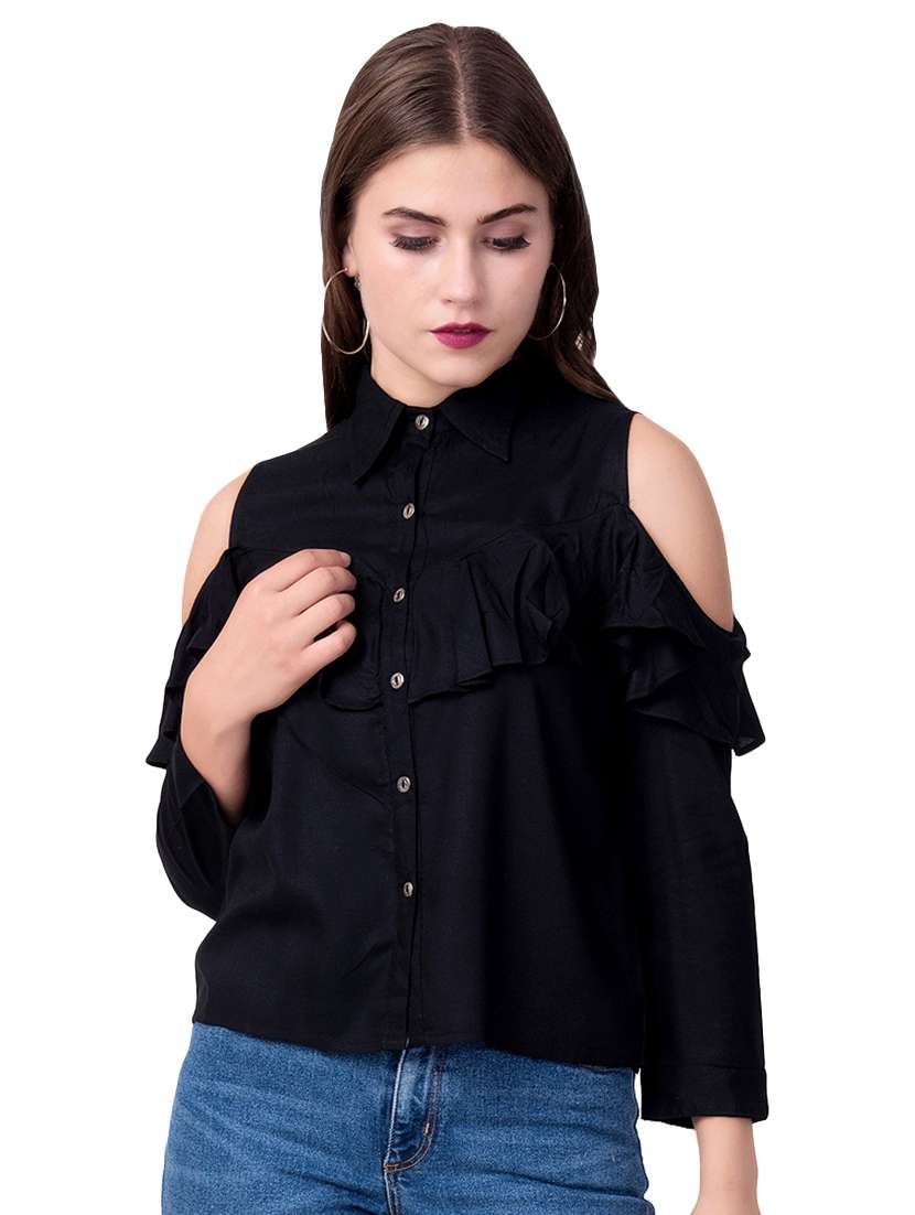 cold shoulder ruffle detail shirt 