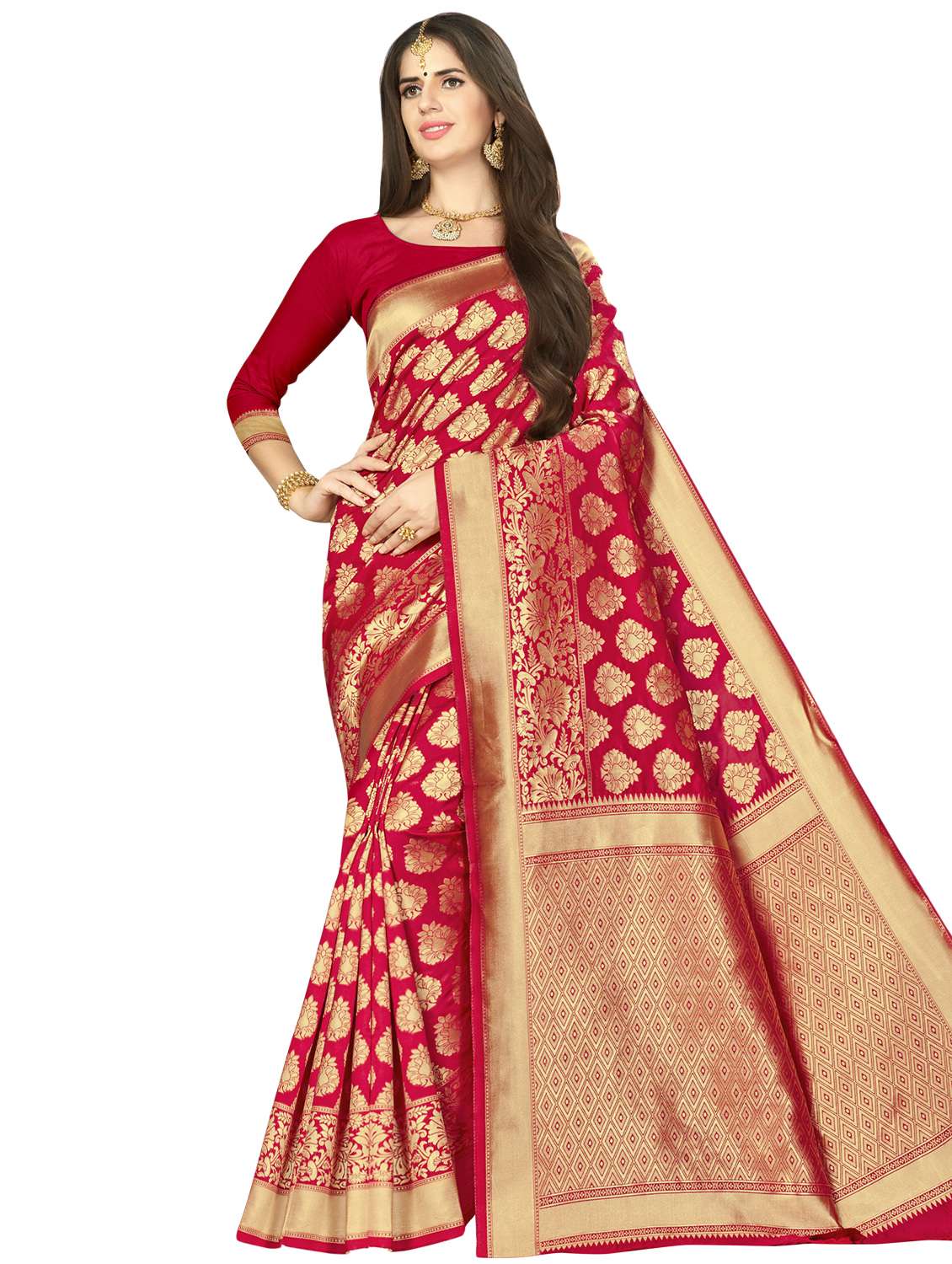 ethnic motif banarasi saree with blouse