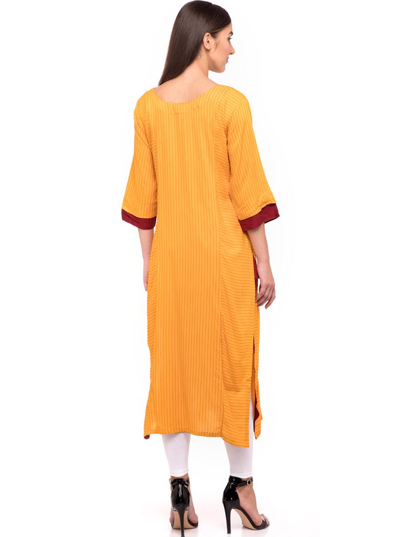 stripes contrast detailed straight kurta - 16501064 - Standard Image - 2