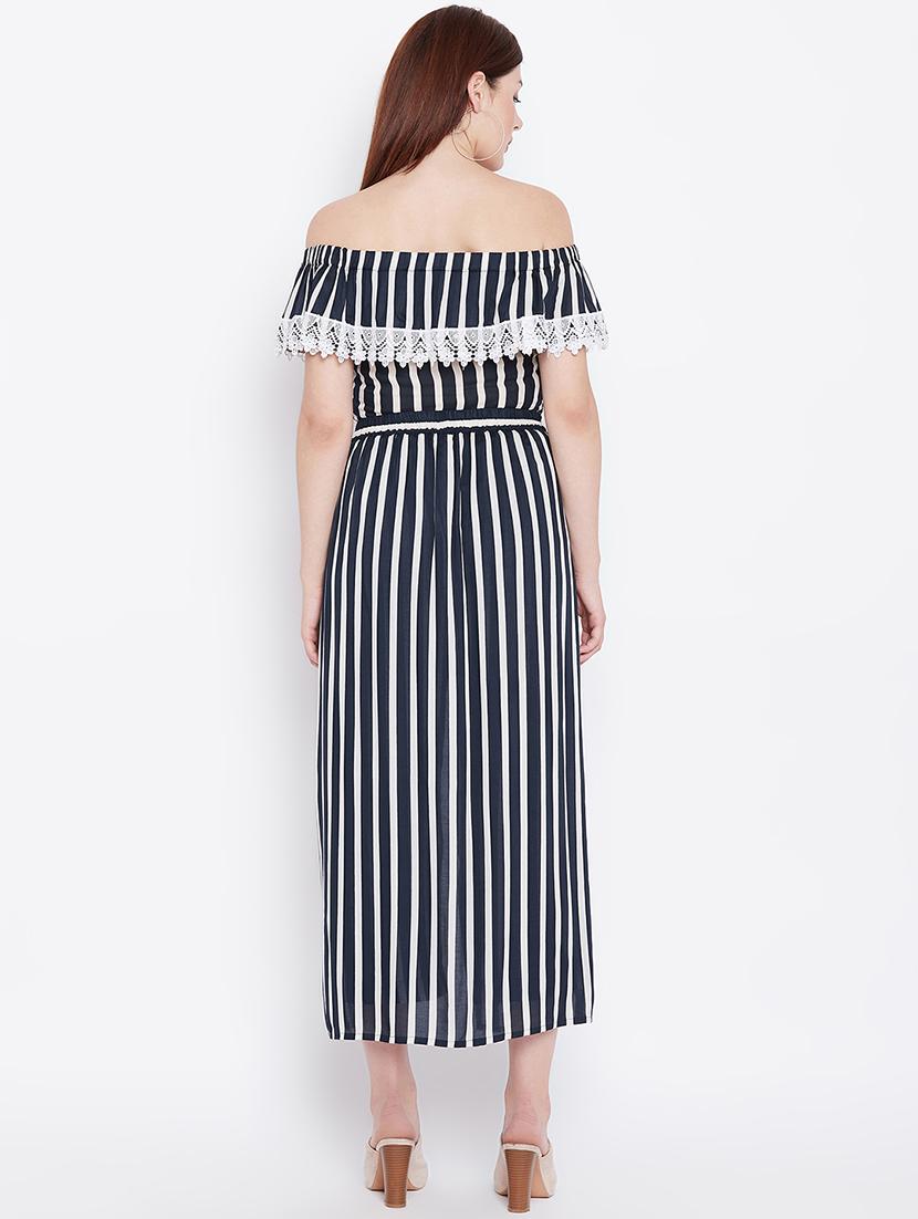off shoulder striped jumpsuit - 16502289 - Standard Image - 2