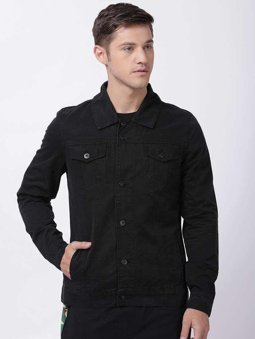 black solid denim jacket