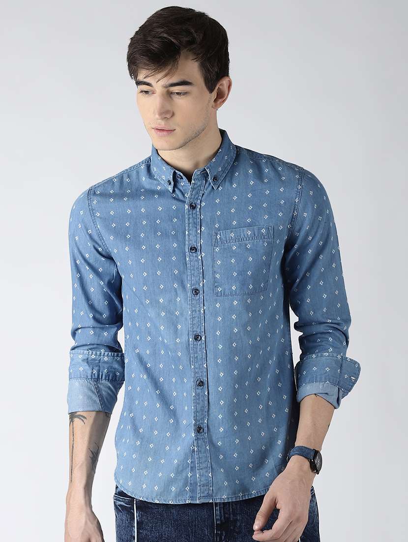 blue printed casual shirt