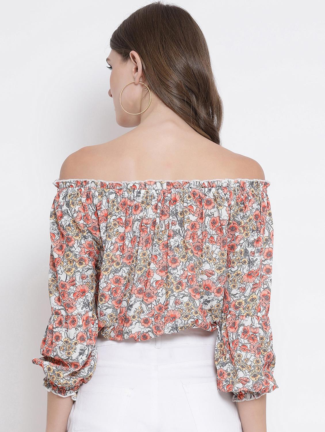 off shoulder tie knot hem floral top - 16506788 - Standard Image - 2