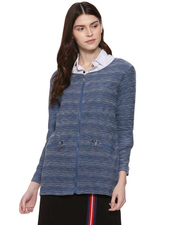 round neck zipper detail cardigan