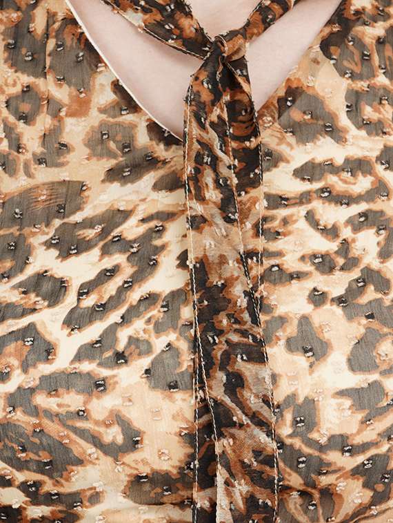 tie up neck animal print flared dress - 16508844 - Standard Image - 2