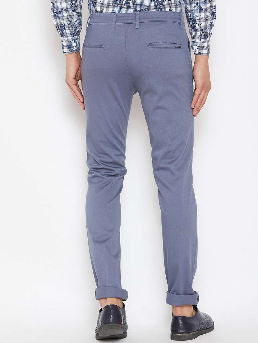 blue solid chinos - 16509393 - Standard Image - 2