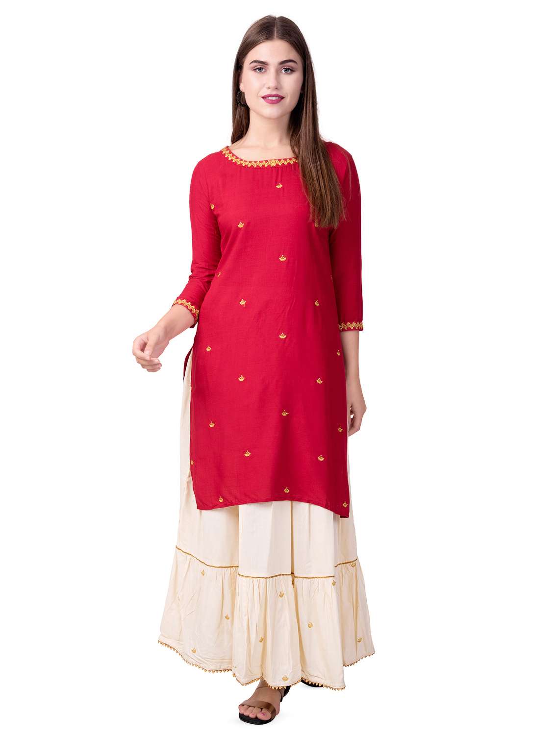 embroidered kurta sharara with dupatta set - 16509719 -  Standard Image - 2